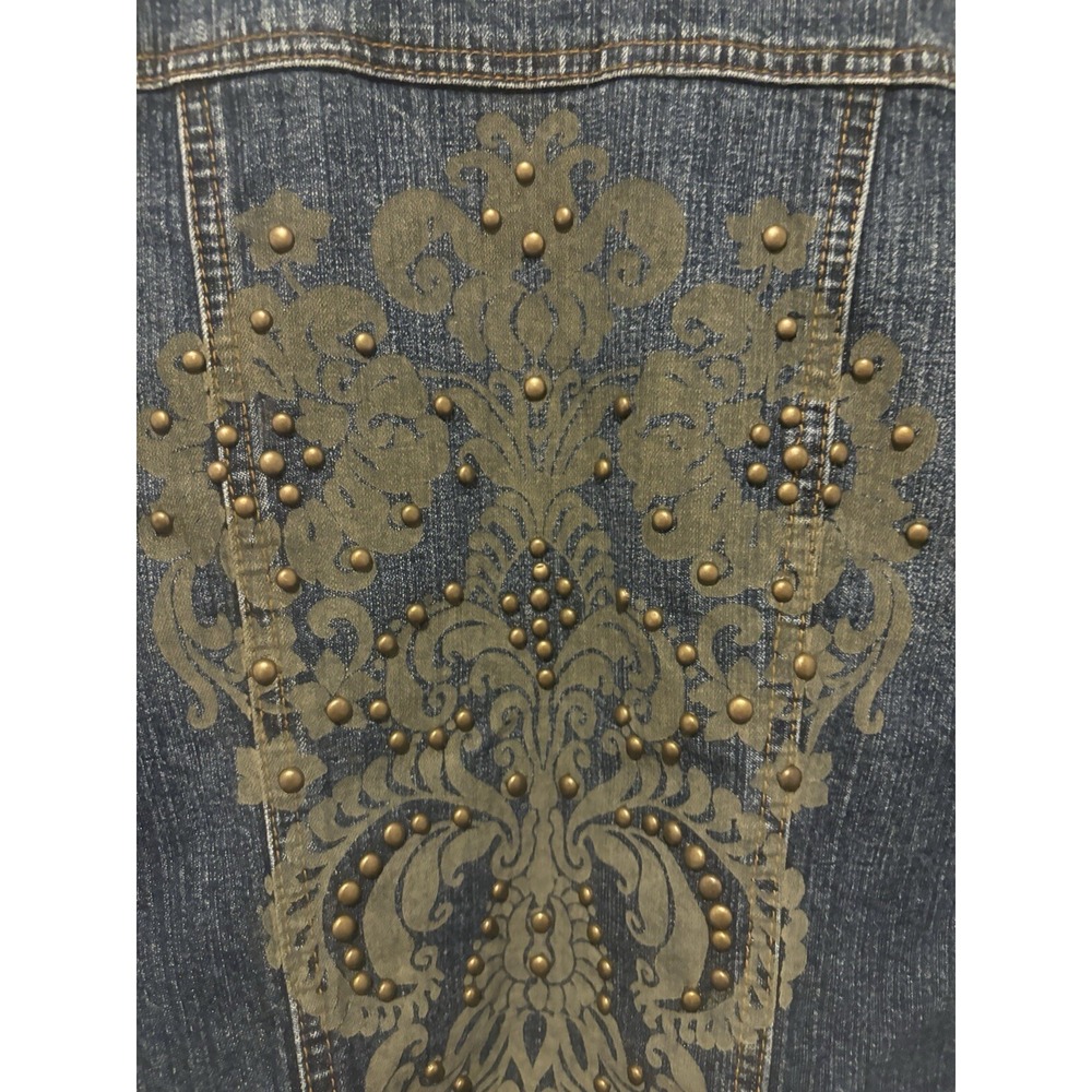 Willi Smith Denim Studded Jean Jacket Small Trucker Embroidered Gold Blue - Picture 9 of 15